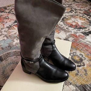 Etienne Aigner Gray & Black Riding Boots